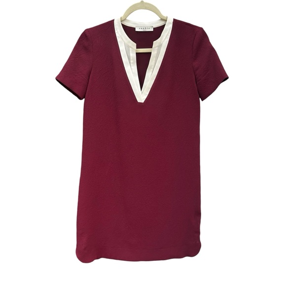 Sandro Raquel Shift Dress SMALL Burgundy Academia Preppy - Picture 5 of 13